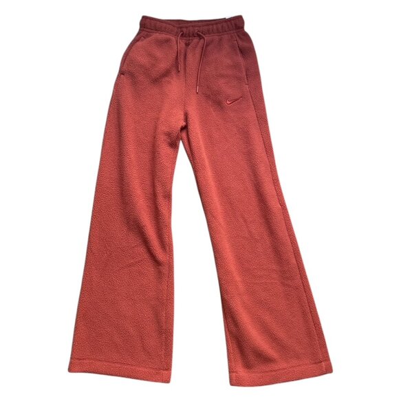 Nike Plush Fleece Sweatpants Sherpa Size S Rugged Orange High Rise Wide Leg - Picture 1 of 9